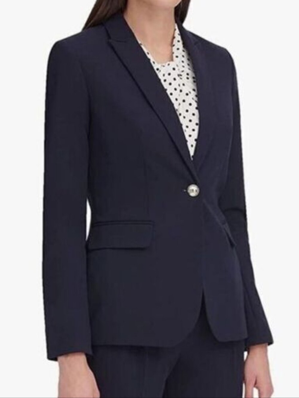 Tommy Hilfiger Navy Single-Button Blazer with Notch Lapel Size 12